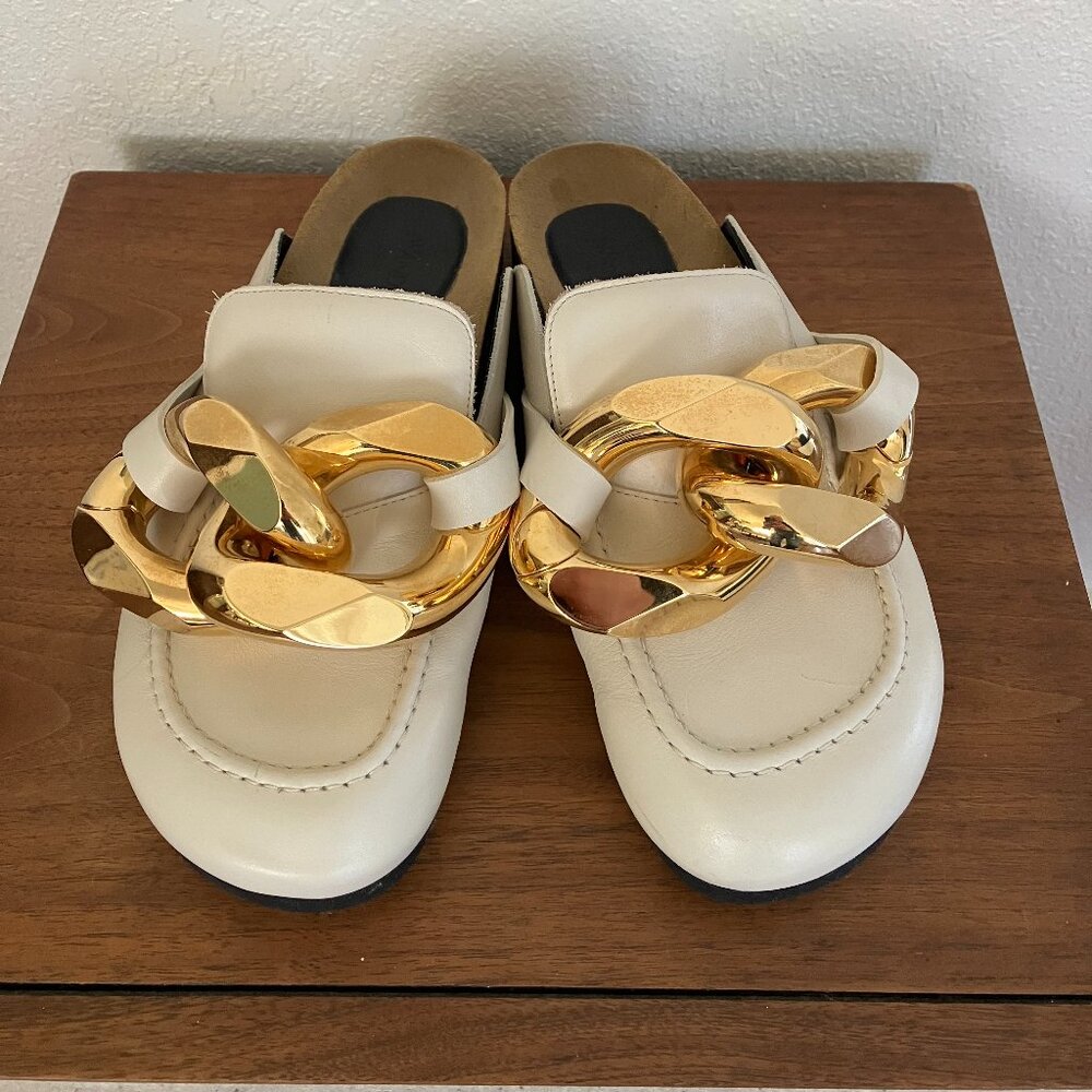 JW Anderson White Gold Chain Mule Clogs